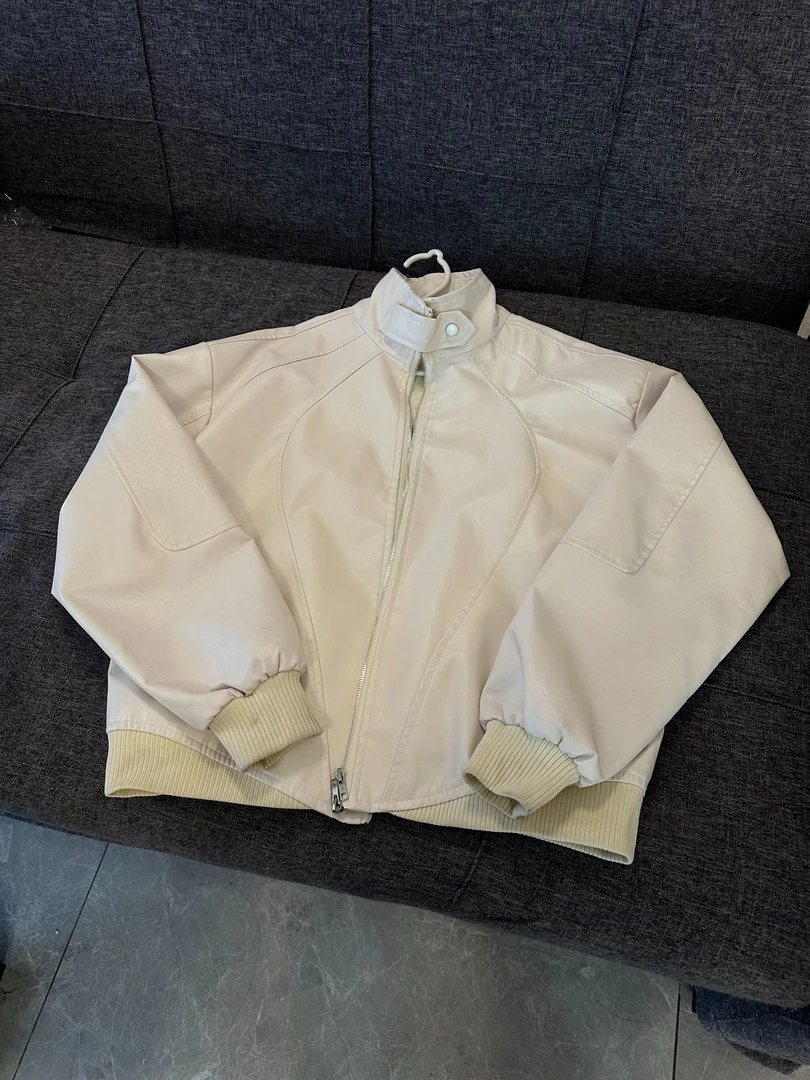 HT91 小众解构立领设计短款夹克男女复古设计高级感垫肩机车外套