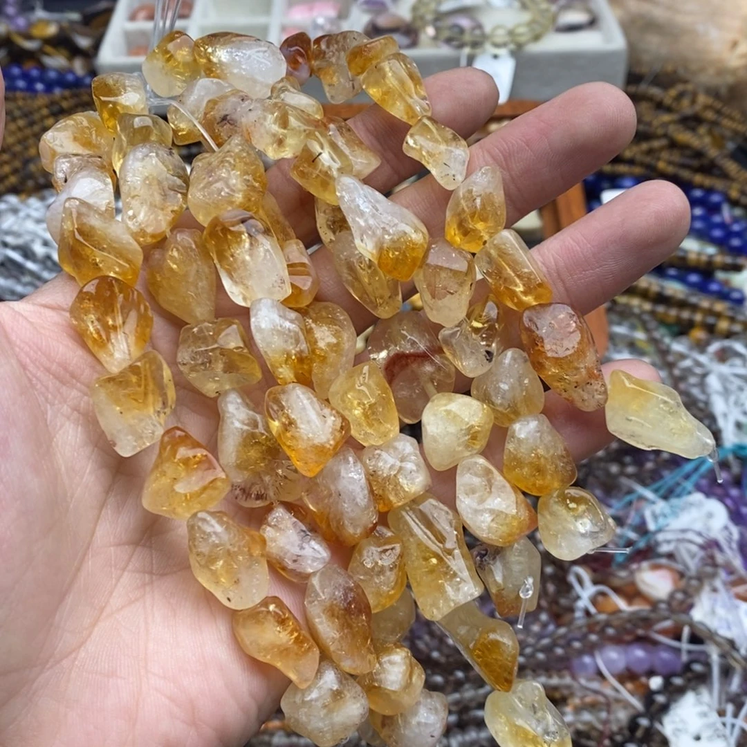 玛瑙/玉髓未镶嵌珠宝半成品一条十个天然黄塔晶吊坠孔原石