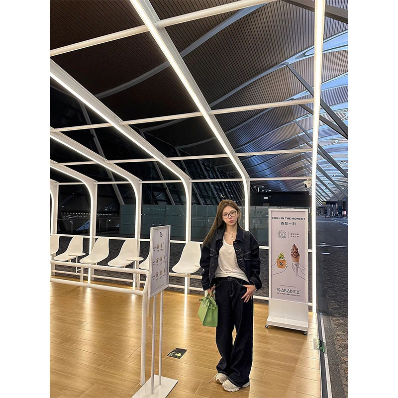 2025秋季新款复古时尚设计感宽松长袖牛仔外套直筒休闲百搭阔腿裤