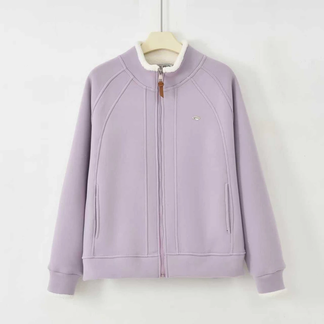 秋冬新款女拉链百搭时尚加厚长袖短外套厚款加绒加厚款-FD986