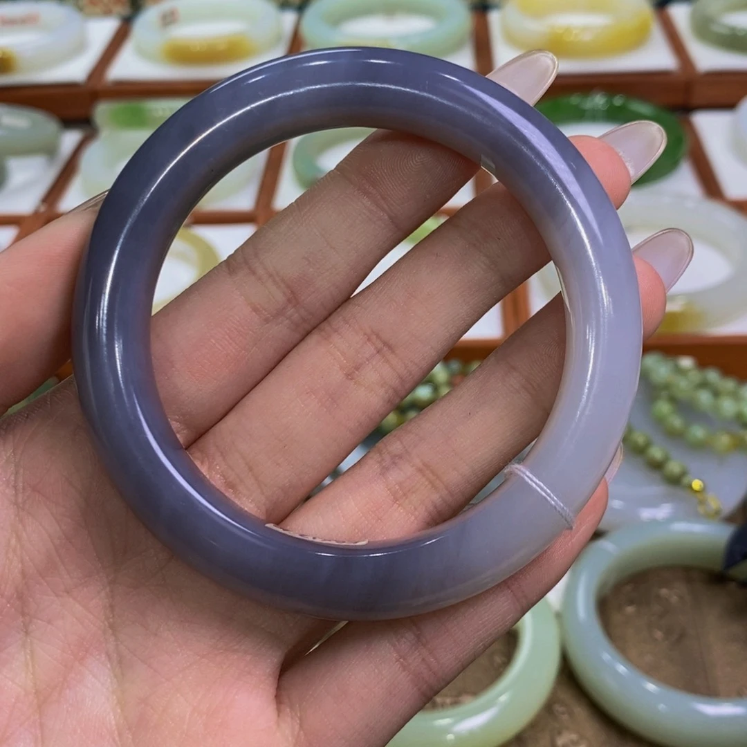 和田玉手镯未镶嵌青海烟紫57-58