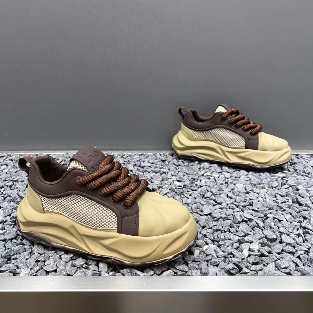 轻奢男款厚底低帮男款休闲鞋2025夏季新款时尚低帮网面透气百搭潮