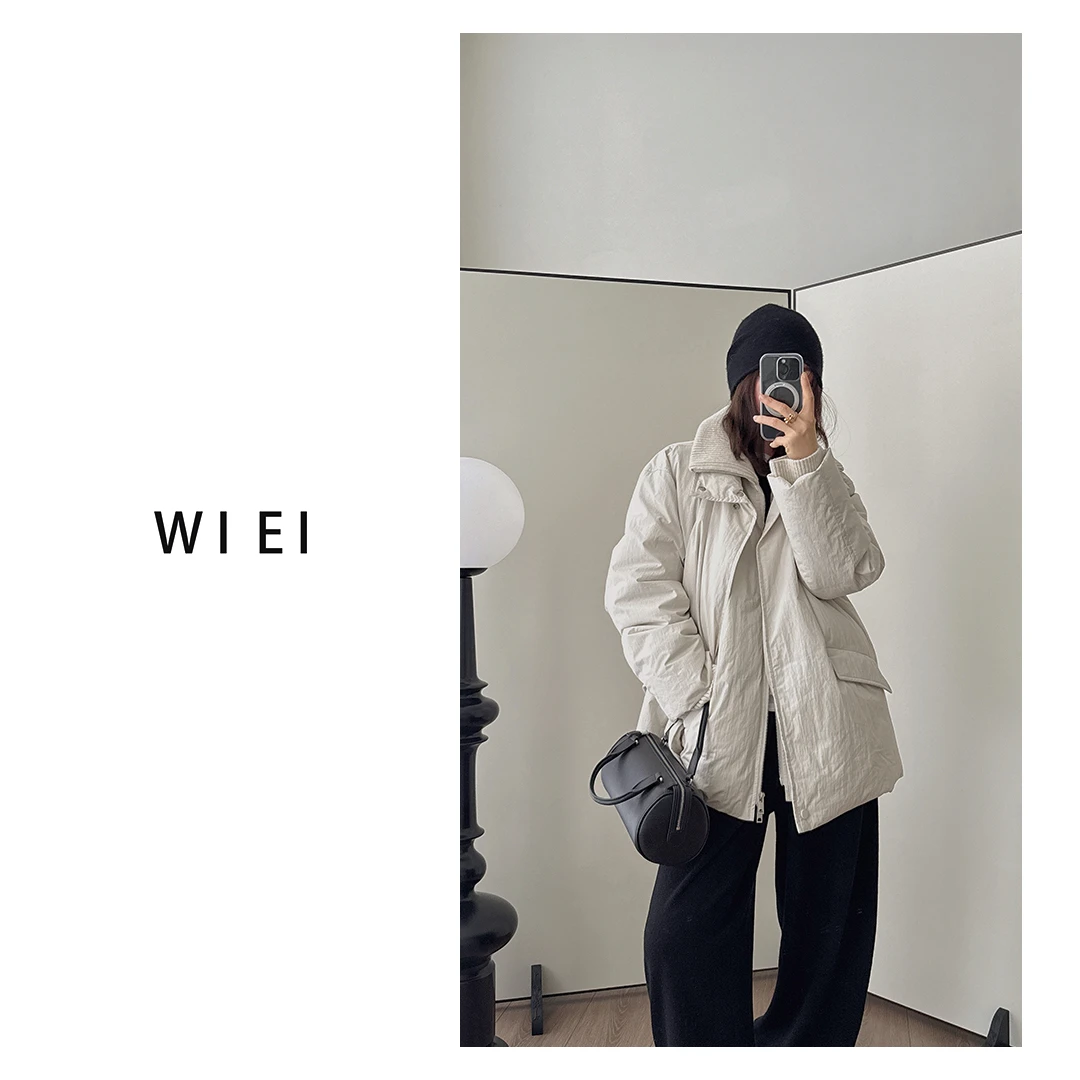 《WI EI》糖豆*安心95白鹅绒 拼接假两件 保暖毛织立领鹅绒服24074