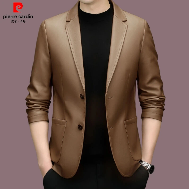 皮尔卡丹2025新款春秋高端皮衣男士休闲时尚西服青年潮流外套男士