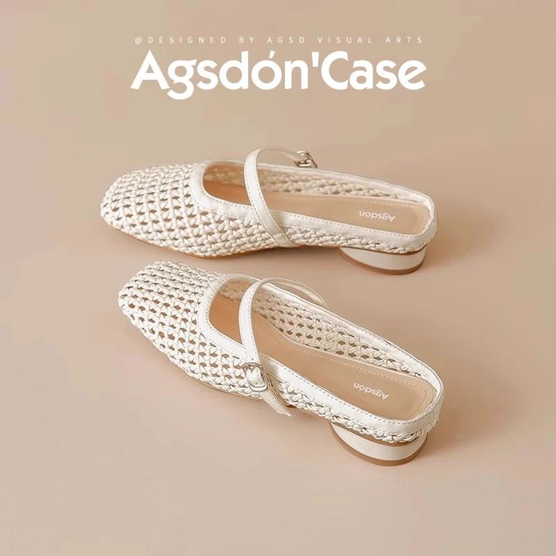 Y奥古狮登编织包头半拖鞋女2025新款夏季外穿一脚蹬玛丽珍凉拖鞋Y