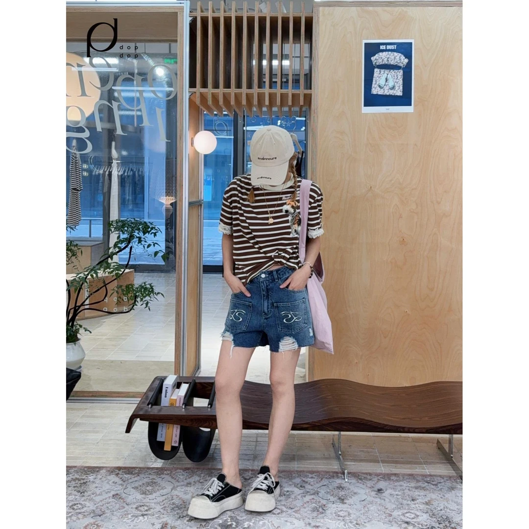 REVAN2025夏不规则破洞百搭牛仔短裤女990dopdop买手店