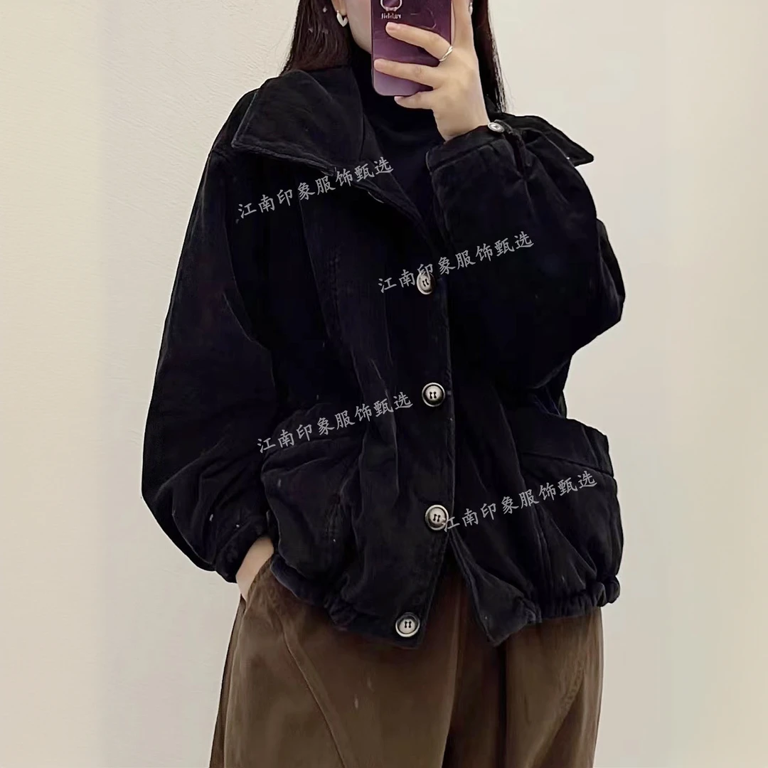 2024秋冬灯芯绒棉服时尚休闲百搭宽松加厚翻领炒色大口袋外套女