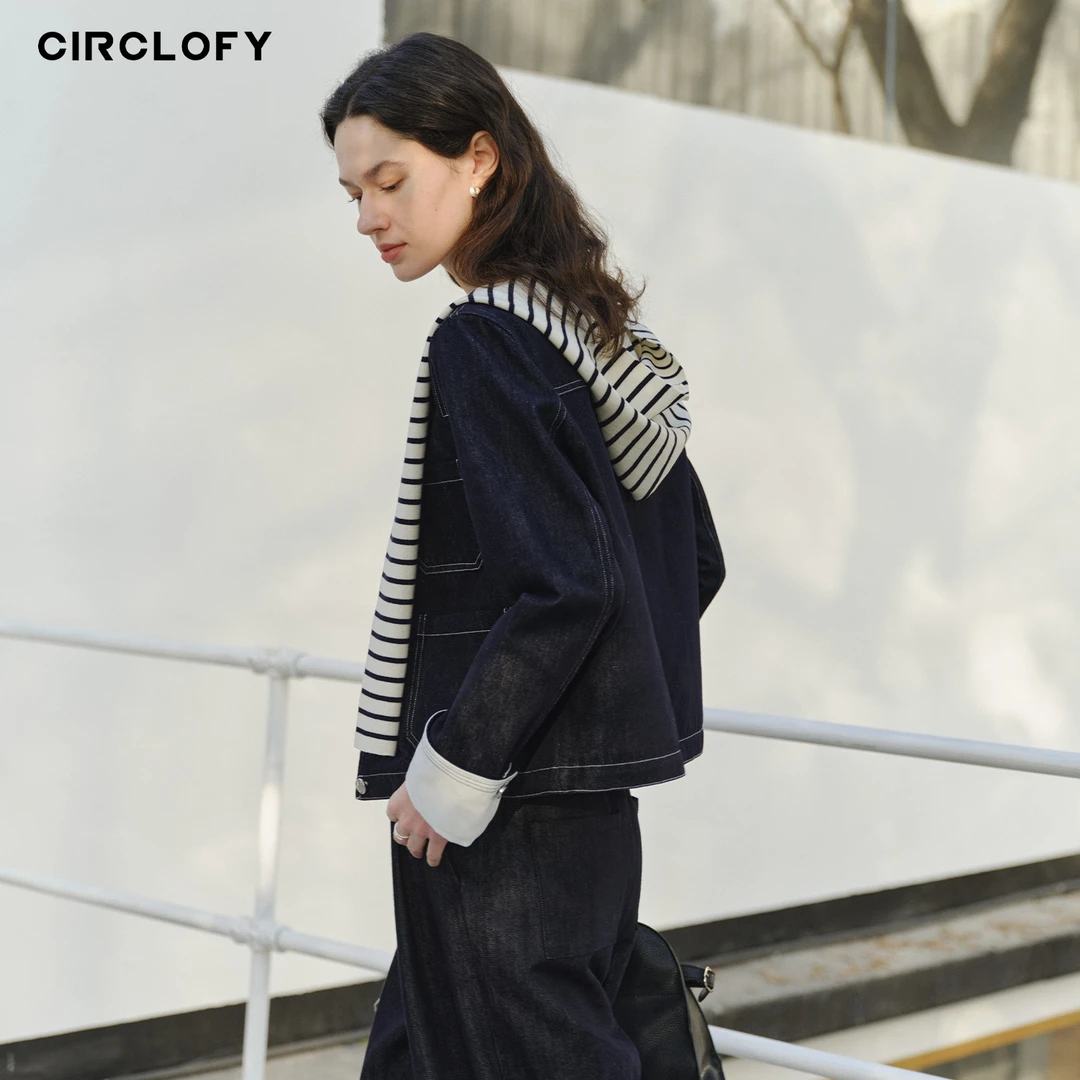 【嘉一】CIRCLOFY瑟夕 通勤风复古圆领牛仔外套女CIVA712802