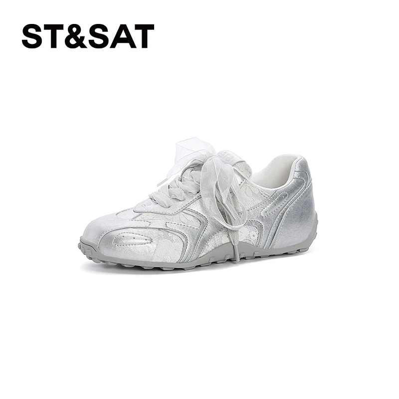 星期六蕾丝德训鞋女款2025春季新款舒适透气时尚休闲运动鞋阿甘鞋