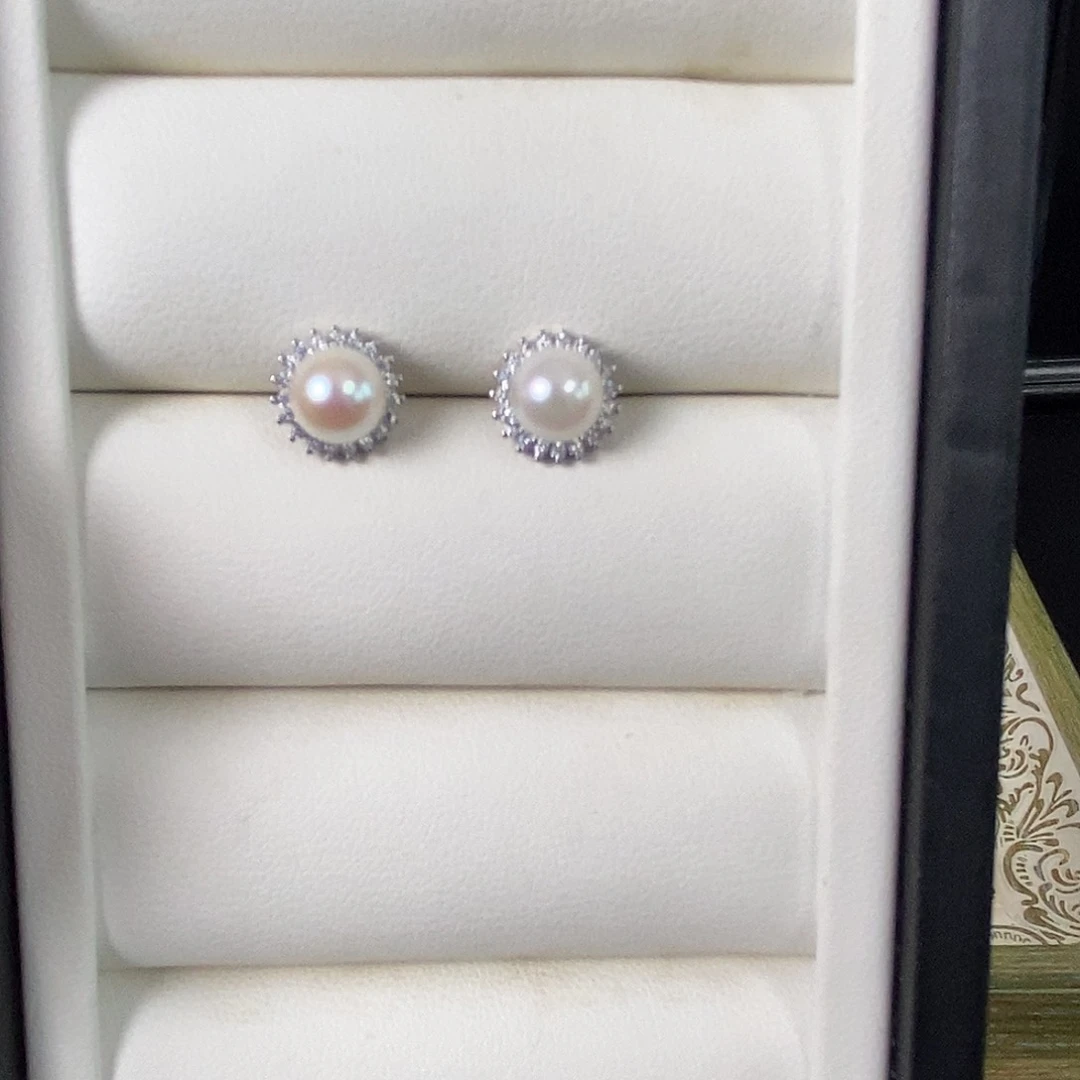 海水珍珠耳饰银S925镶嵌