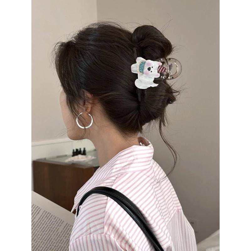 萌趣西高地小狗抓夹女高级感2025新款鲨鱼夹发夹后脑勺夹子头饰