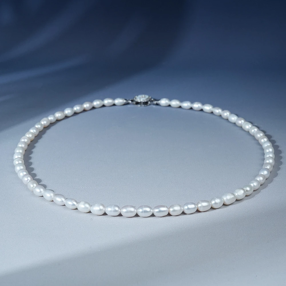 6-7mm木棉A637 银S925无核淡水珍珠项链60cm