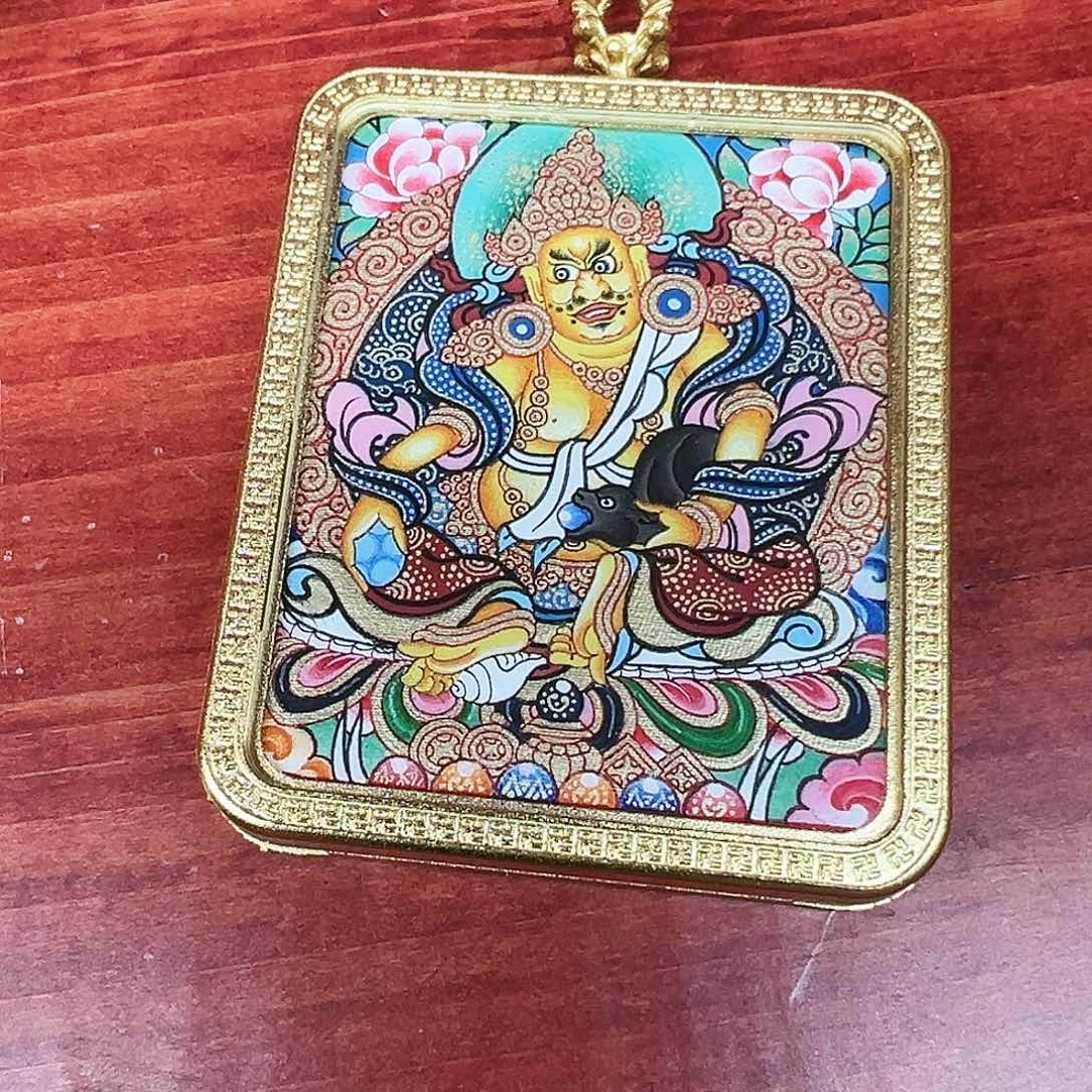 吊坠全手绘热贡唐卡黄财神