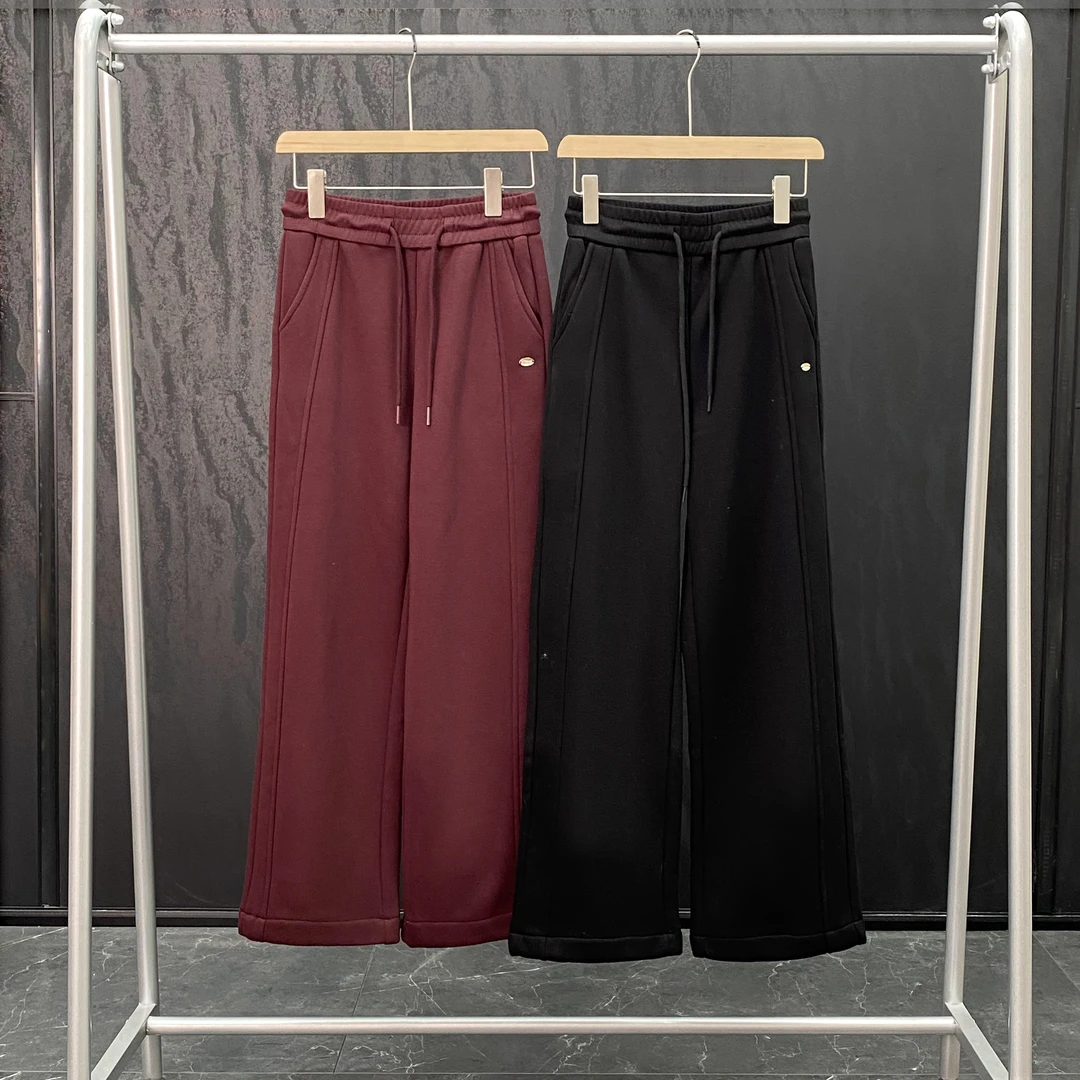 高货爆款加绒裤子女2024冬季高腰松紧腰休闲裤弯刀直筒阔腿裤6859