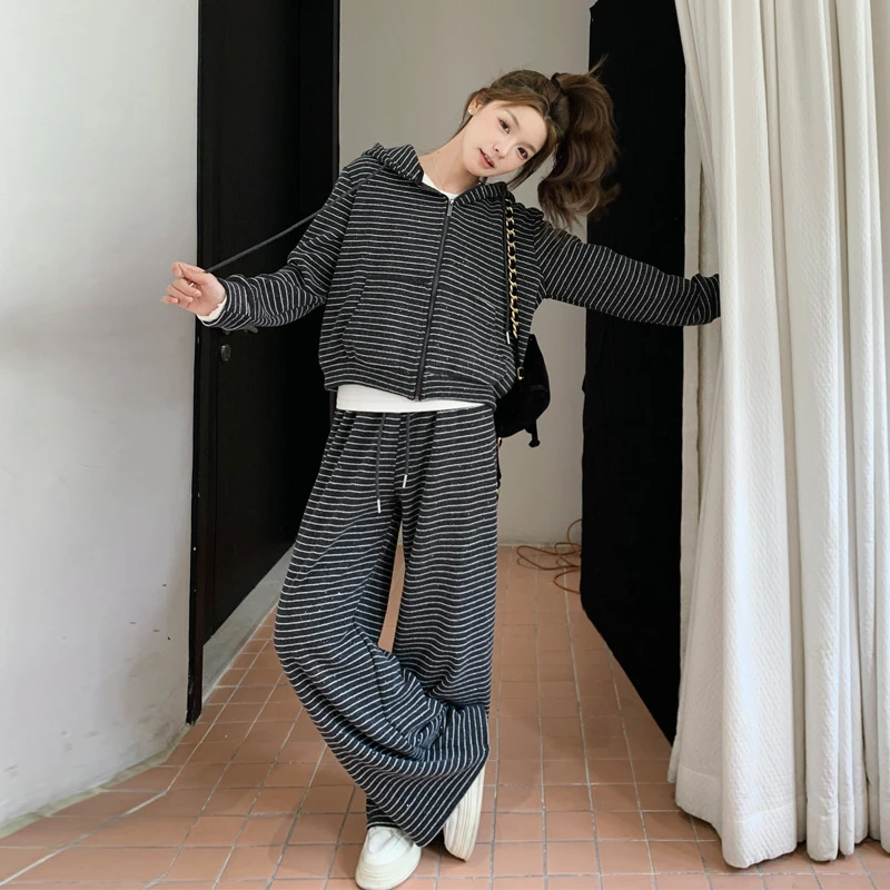 休闲慵懒风卫衣套装裤女2025春秋新款小众设计感韩系穿搭两件套潮