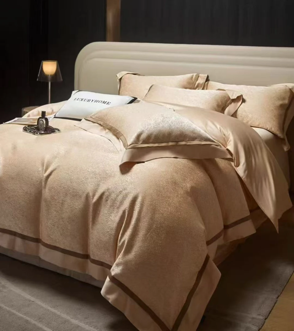 卡罗琳-奶茶杏-轻奢全棉厚织提花床上高端四件套四季款-【G010】