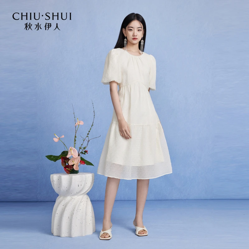 【直播】秋水伊人少女风A字版连衣裙夏季新款女装泡泡袖甜美0017