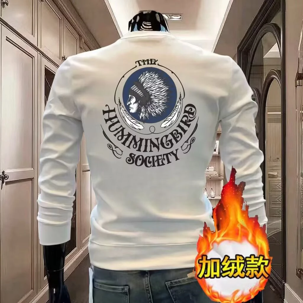 秋冬季男士时尚简约百搭长袖圆领百搭潮流卫衣加绒保暖长袖外套