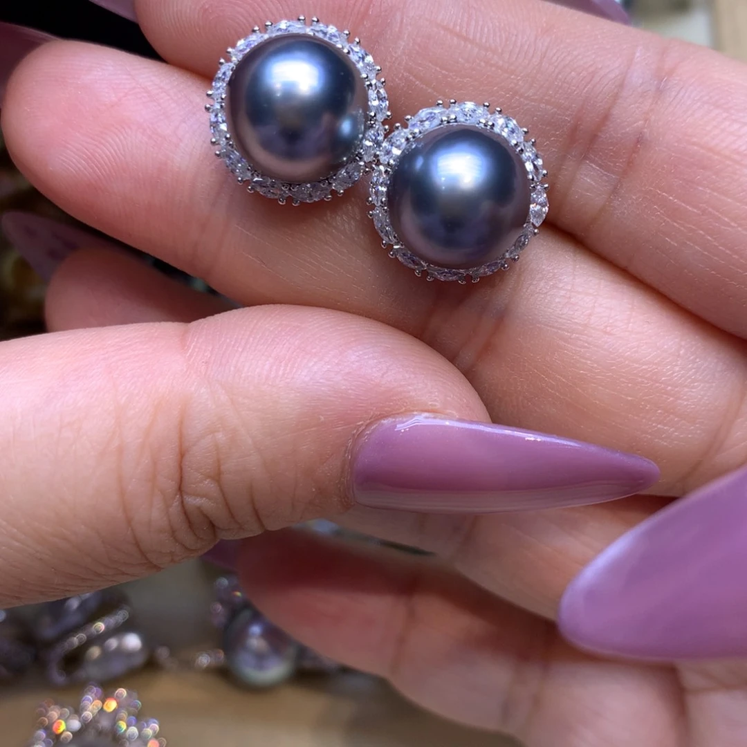 银S925镶嵌耳饰海水珍珠