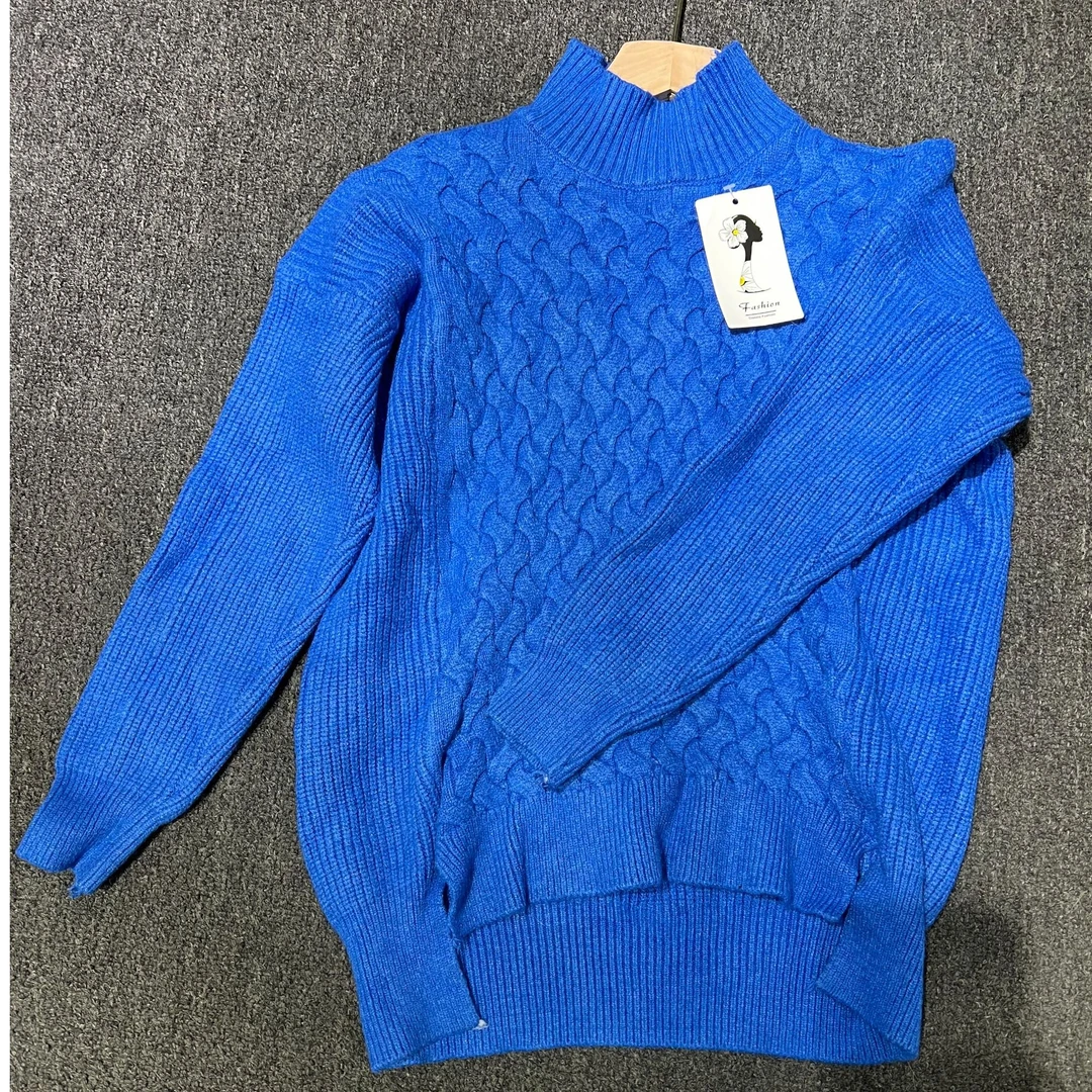 6135高领不规则针织保暖毛衣克莱因蓝