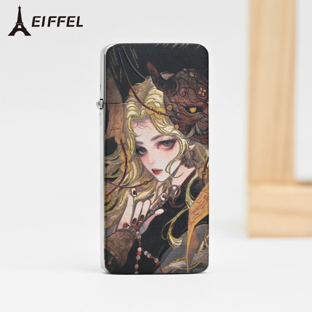 EIFFEL/埃菲尔煤油打火机E03超薄白镍傩戏少女男士创意礼物
