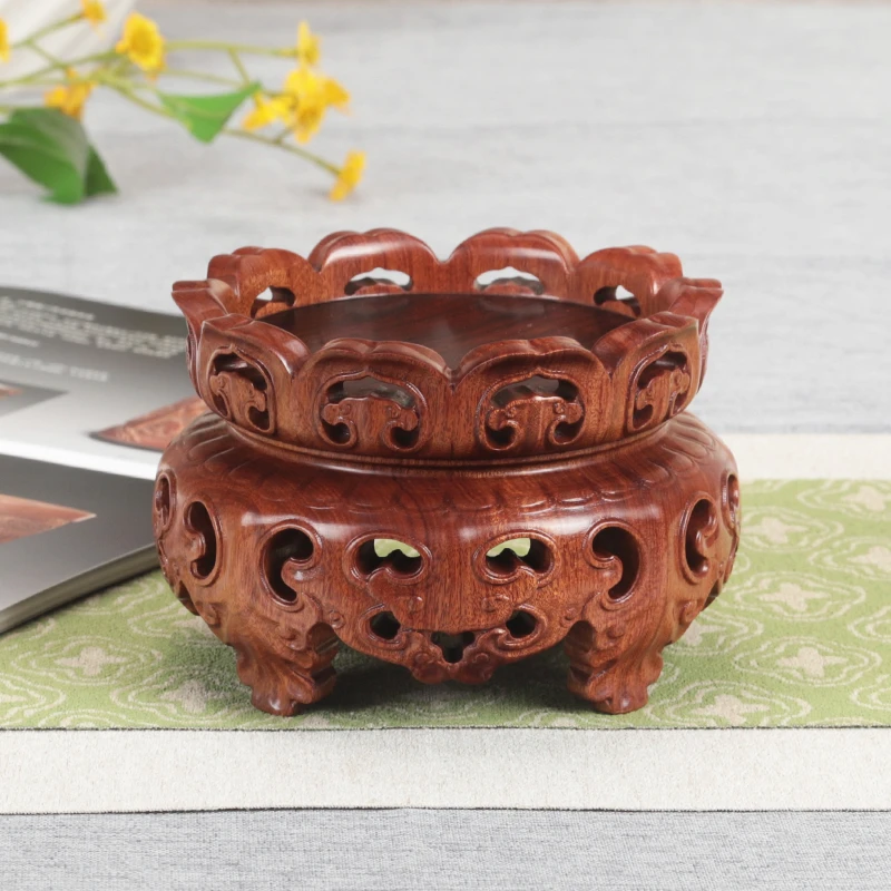 非洲酸枝如意卷草纹壶承底座中式香几托架佛像置物架如意摆件底座