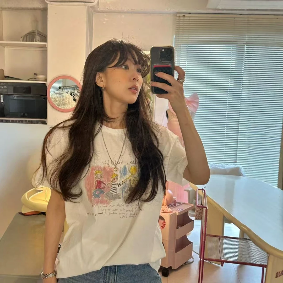 【辫子女孩】韩国fletta同款 编辫子的少女们印花T恤