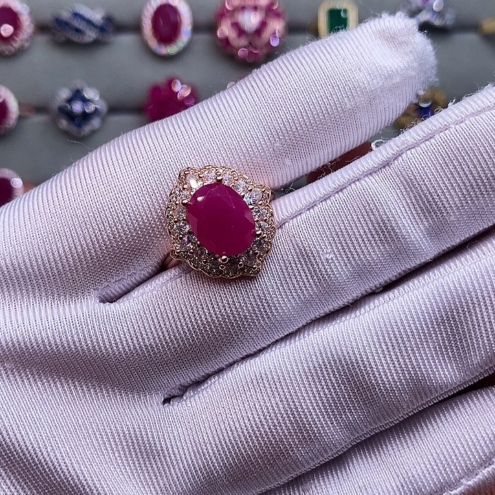 红宝石戒指银S925镶嵌