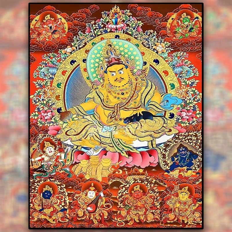 【西藏包邮】2025新款西藏唐卡黄财神佛像招财进宝十字绣