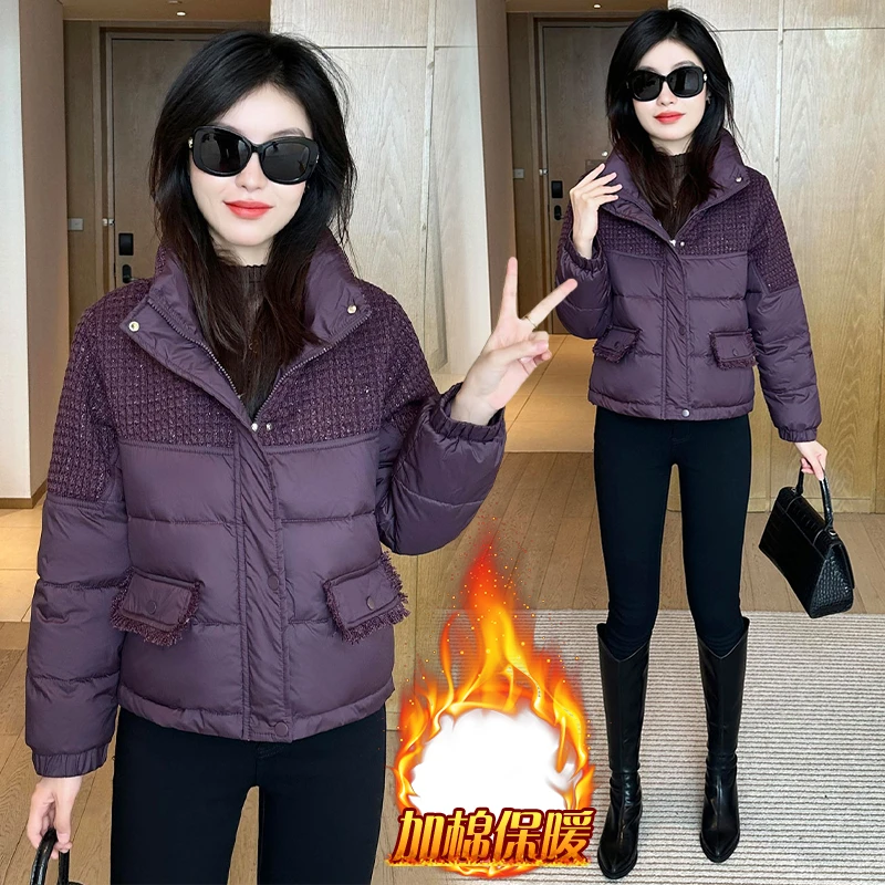 时尚休闲加厚保暖短款棉服女2024年冬季新款百搭立领棉衣短外套潮