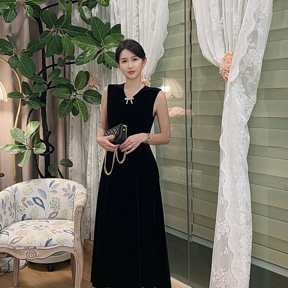 【暗黑甜茶】 AN186 安妮老板 法式蝴蝶结胸针气质显瘦显白连衣裙