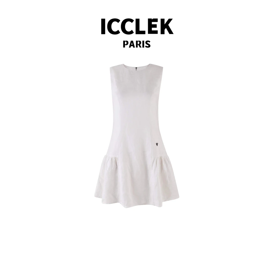 ICCLEK 圆领无袖刺绣连衣裙  轻奢连衣裙 -2680