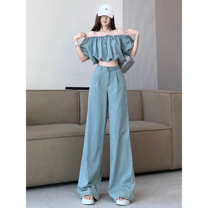 港风高级感气质女装女2025夏季新款时尚ins风纯欲风露肩上衣长裤