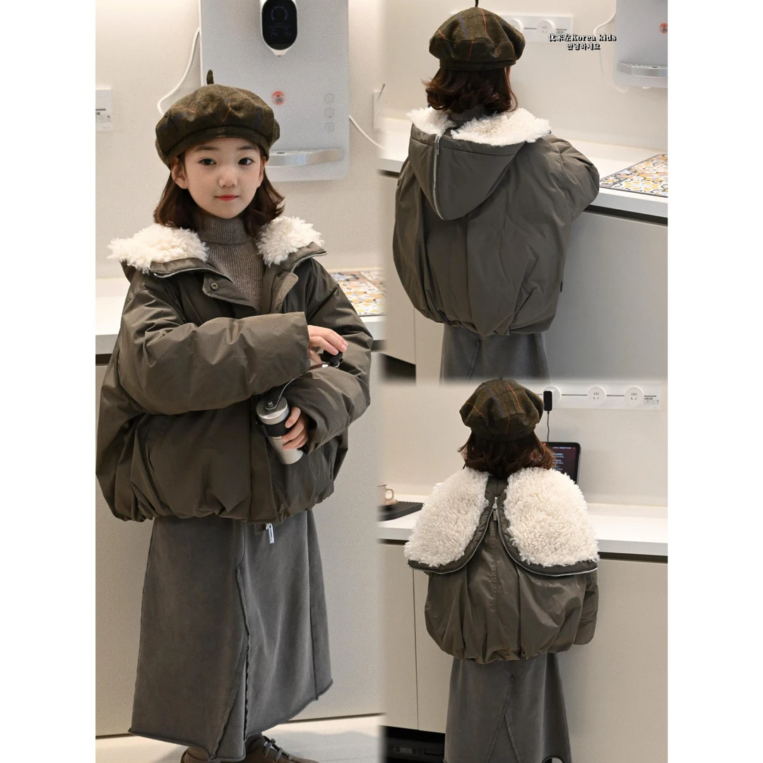 韩国儿童服装女孩冬季服装2025新款大翻领外套甜美棉袄女孩羽棉服