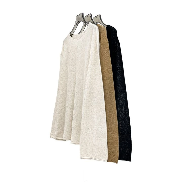 【亚楠本楠】绮韵◆慵懒随性极简风温柔小卷边圆领针织衫6835