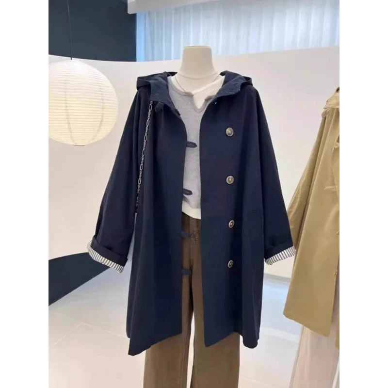 大码300斤复古高级感中长款风衣外套秋季胖mm宽松工装连帽大衣女