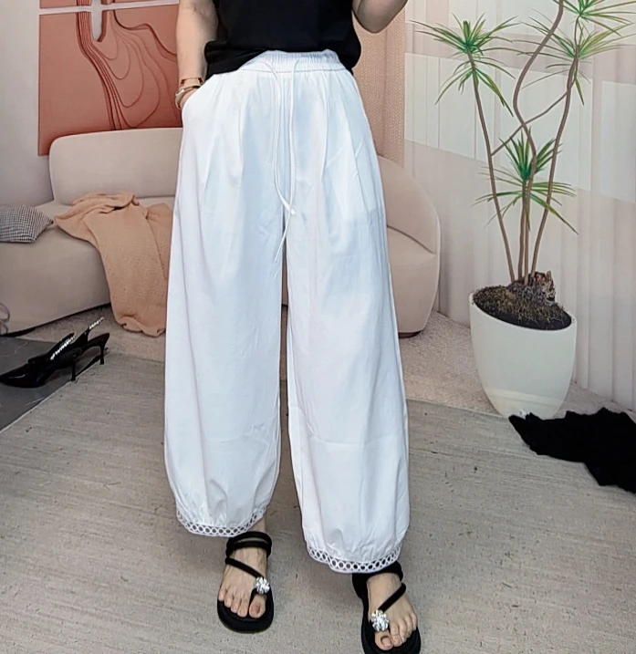 韩熙家女2025夏季新款欧韩货裤脚镂空宽松遮肉显瘦百搭网红九分裤