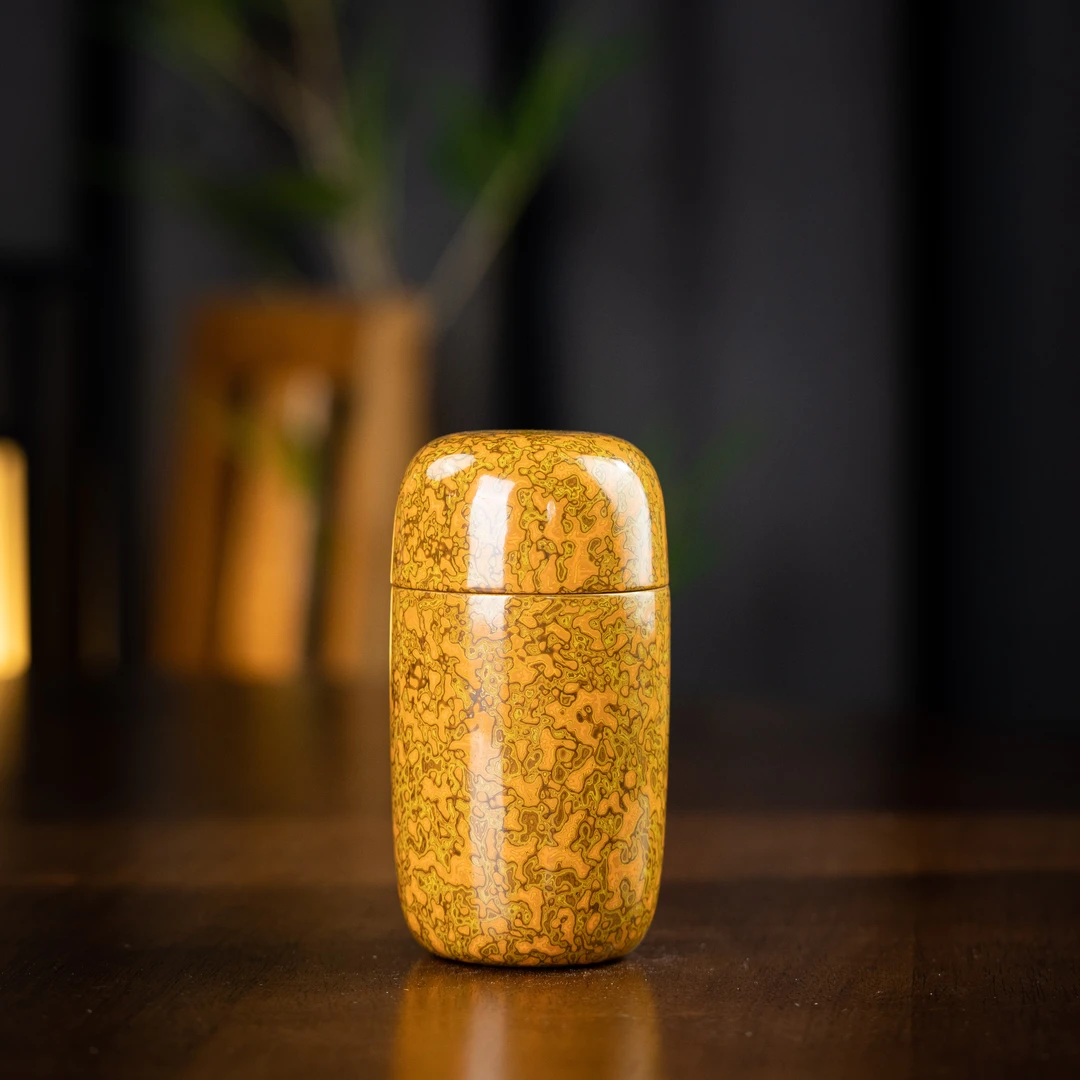 大漆 茶仓 高13.5cm 家用茶周边