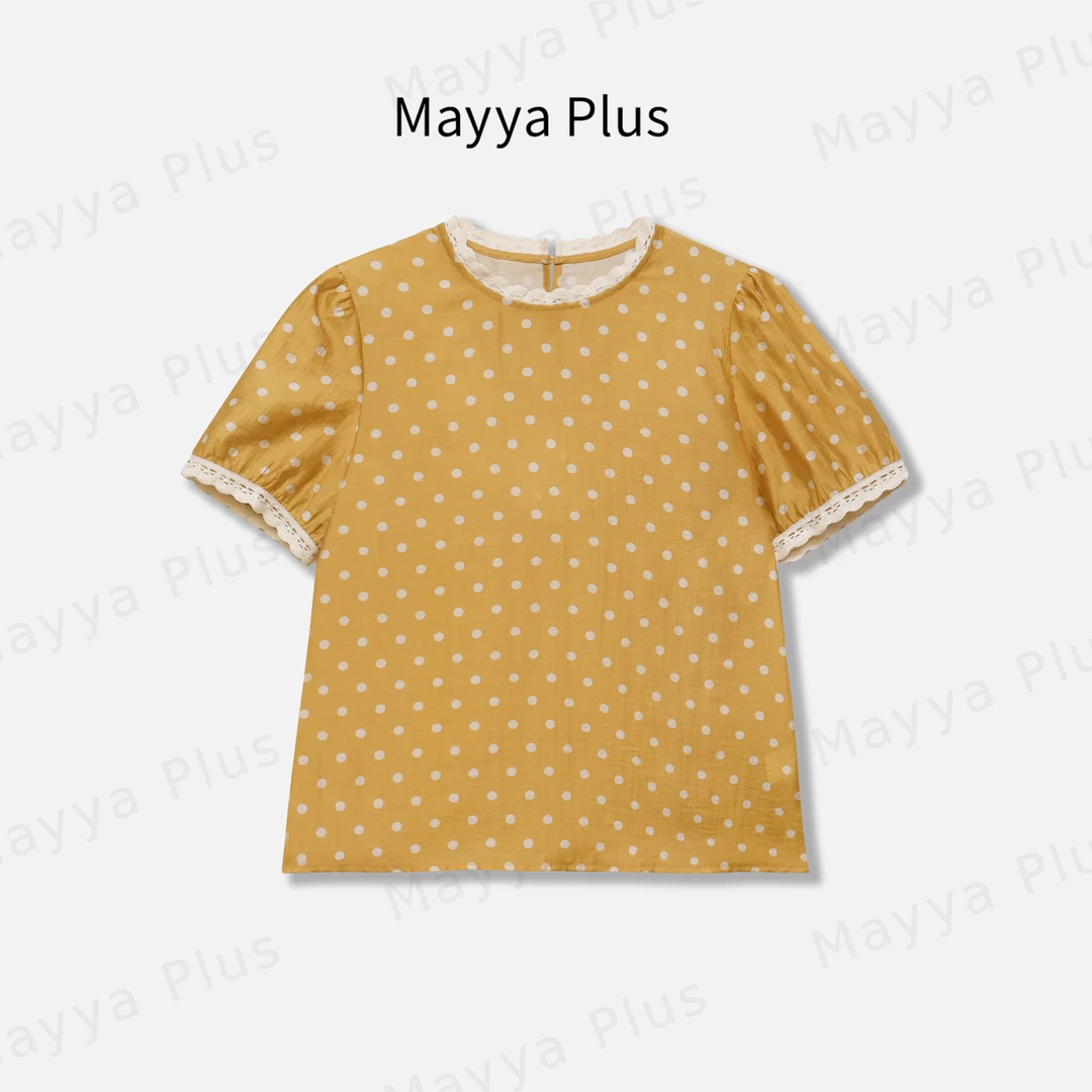 【波澜】Mayya Plus麦芽定制蕾丝花边短袖T恤波点印花上衣32527180
