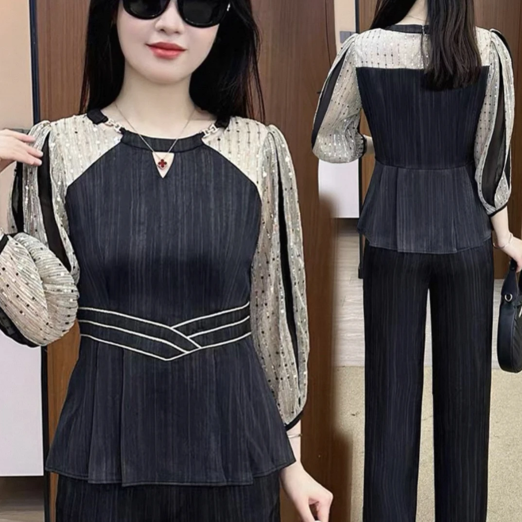 9535衣50裤93时尚小香风套装女时髦洋气上衣阔腿裤气质显瘦两件套