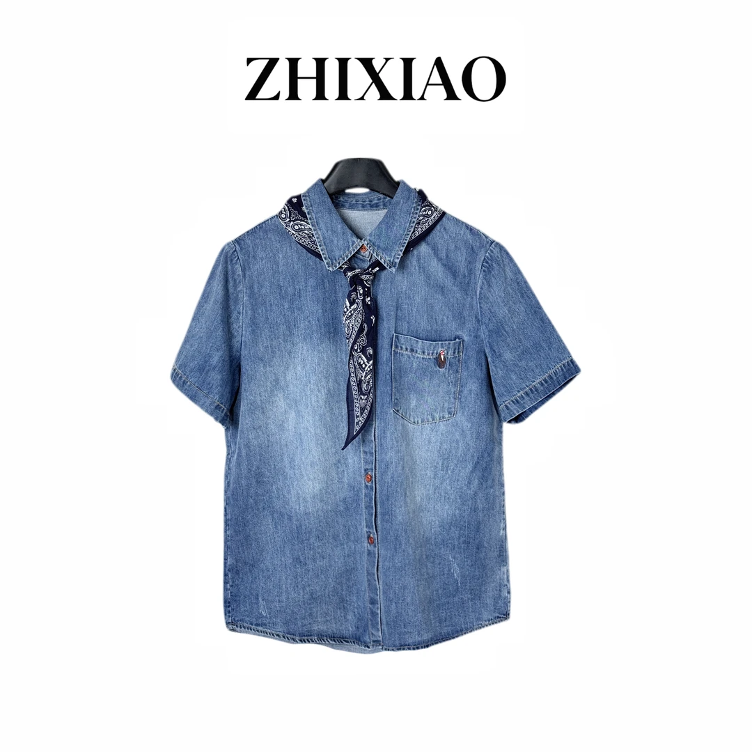 【ZHIXIAO】秋冬新款：牛仔短袖衬衣66001