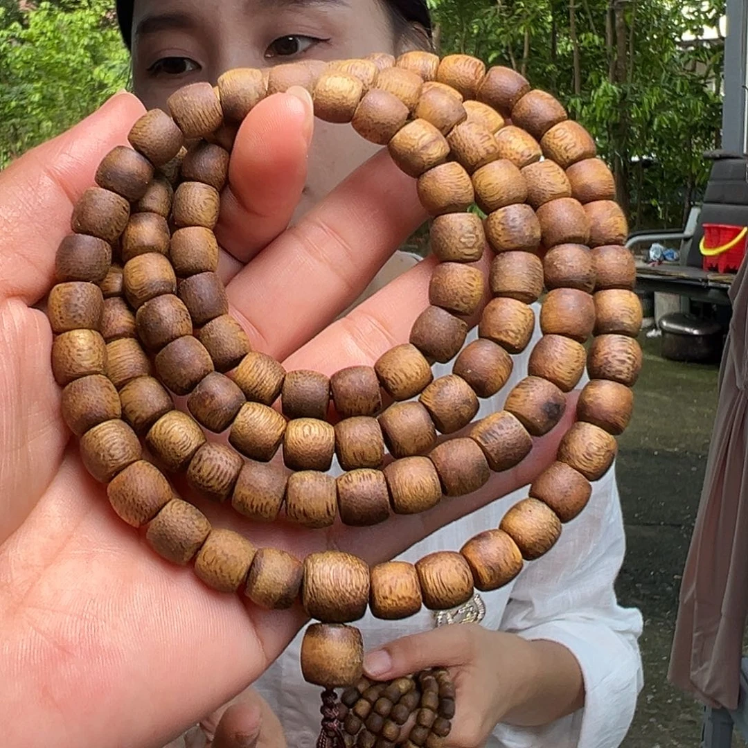 沉香手串海南老白奇金丝玉化红油鼓珠多圈一条0.8