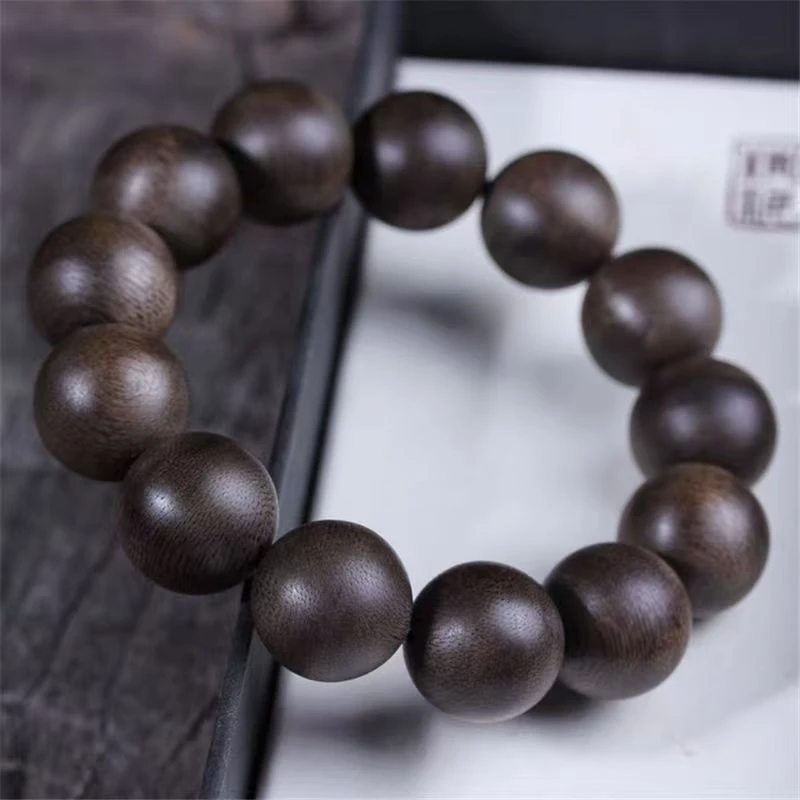 纯天然沉水级野文莱沉香1.8大圆珠子手串