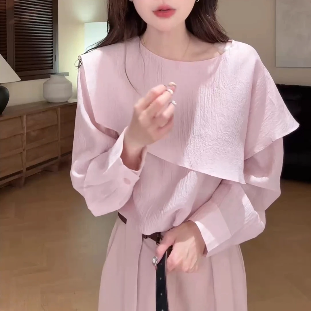 显瘦宽松绝美上衣秋季新款胖MM大码女装法式不规则设计感长袖衬衫