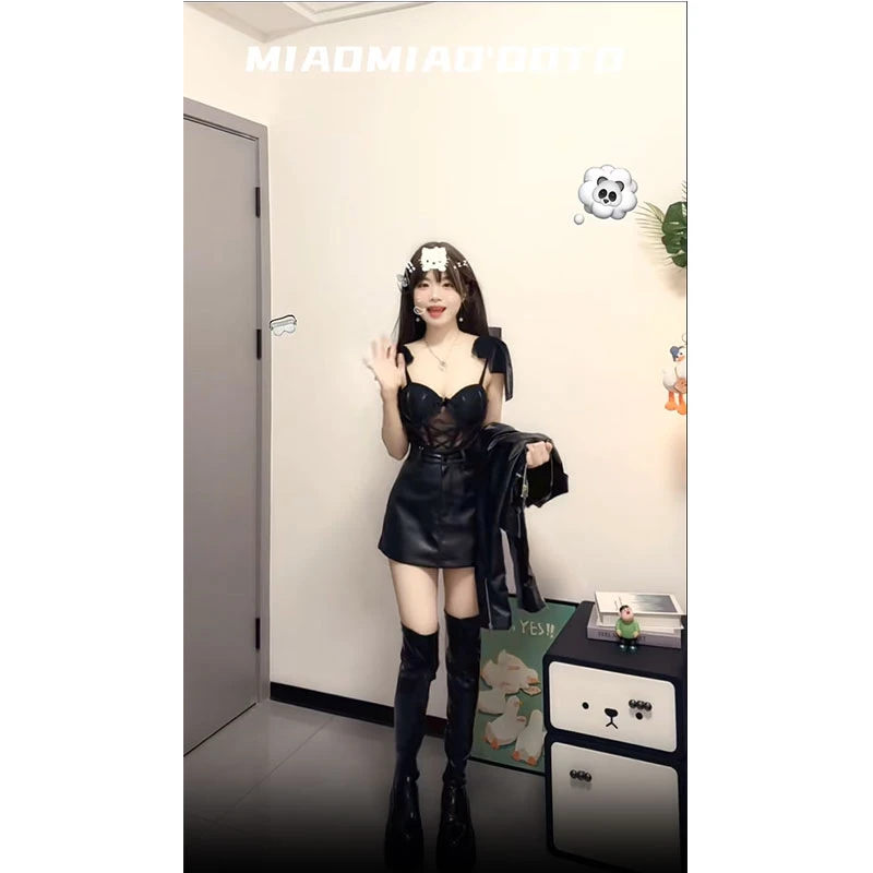 夏季新款设计感性感辣妹外穿吊带背心配高腰气质包臀半裙两件套女