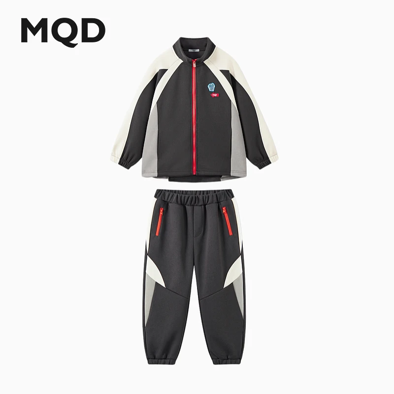 MQD童装25春新品拼色立领卫衣外套卫裤套装运动套装9651W2205