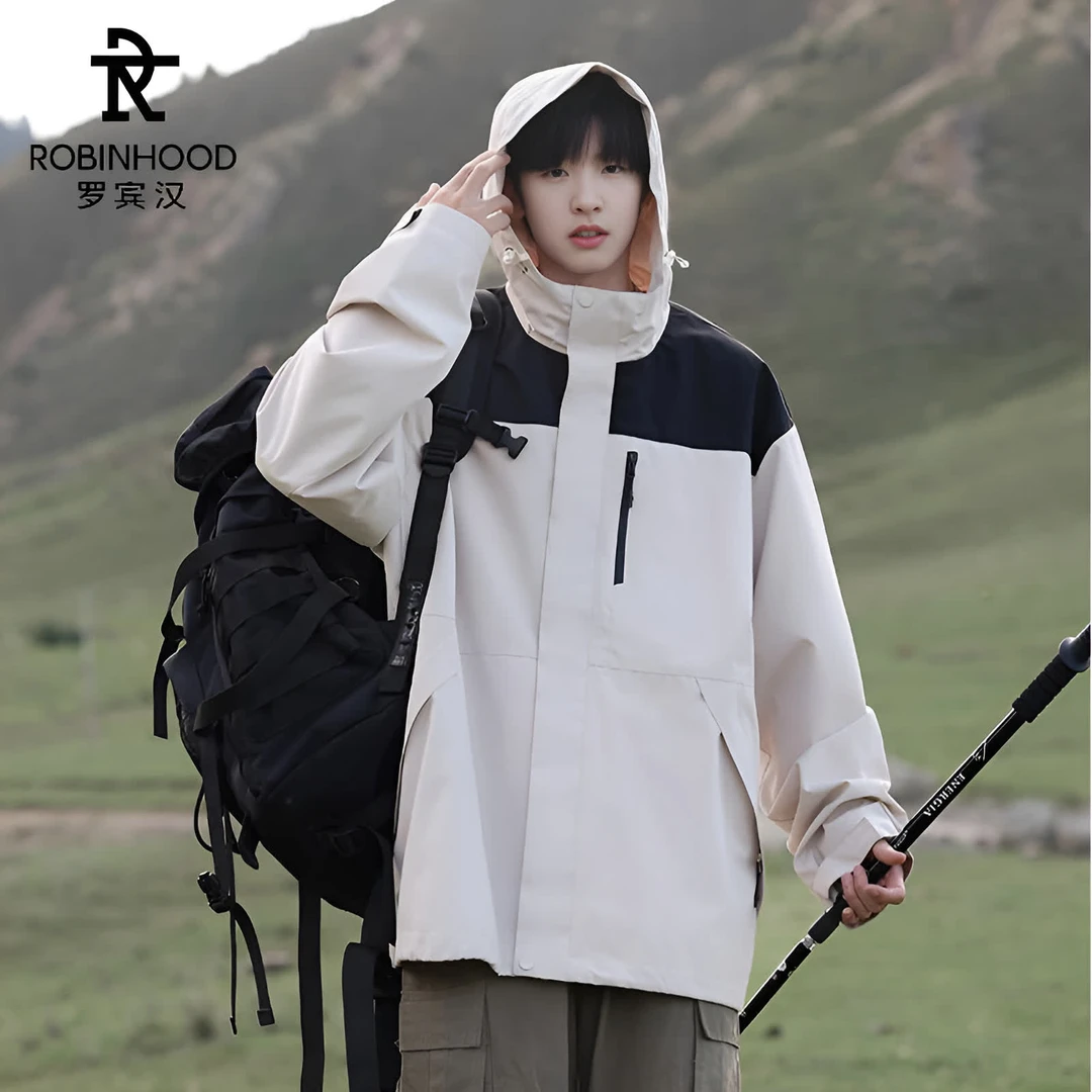 罗宾汉优选春季潮流男士夹克外套2025新款户外防风运动连帽冲锋衣