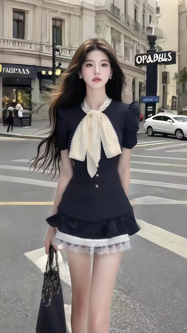 新款气质氛围感优雅名媛黑色短袖收腰别致设计感连衣裙女小众短裙