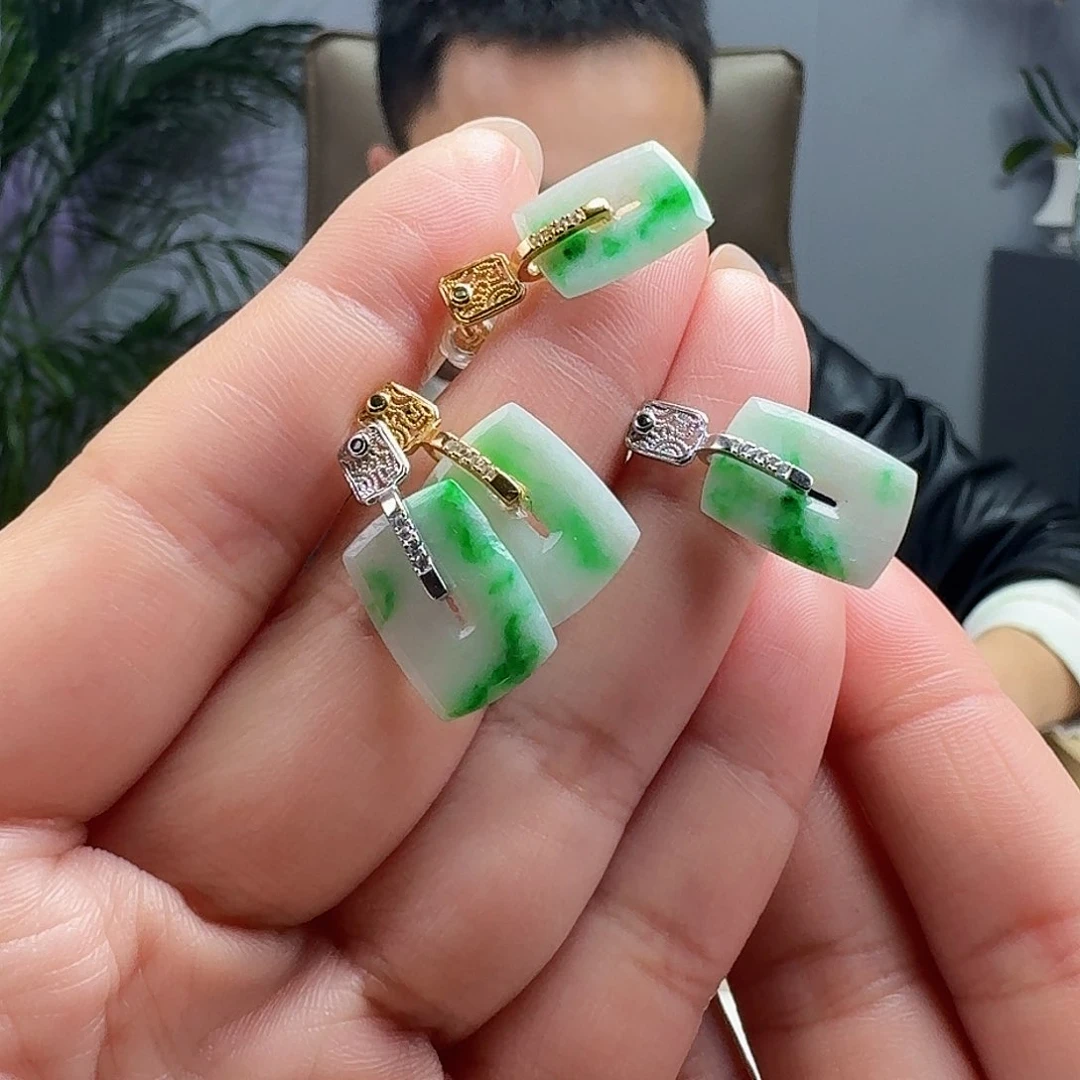 翡翠耳饰银S925镶嵌多样性发货其一