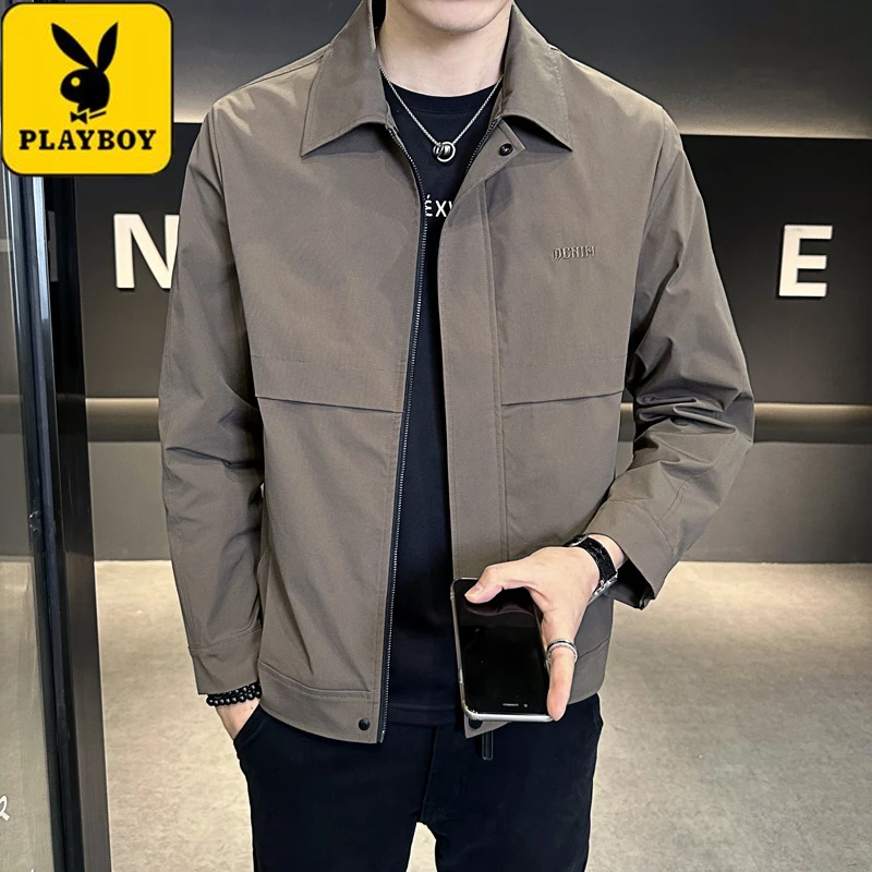 花花公子休闲夹克男士翻领上衣服男大码工装外套男款男装春秋潮牌